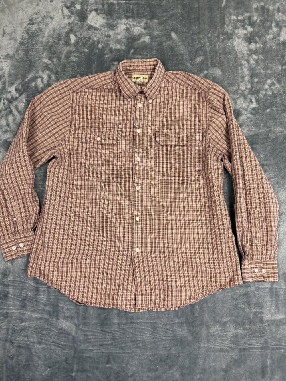 Gander Mtn Mens Large Plaid Button-Up Long Sleeve Shirt 100% Cotton Burgundy & B